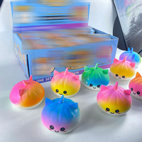 ZIHAI Factory Wholesale Kawaii Rainbow Gradient Unicorn Cat Mini Steamed Bun with Steamer Basket Soft TPR Squeeze Squishy Toy