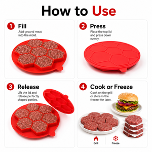 Moule à hamburgers en silicone à 7 cavités avec couvercle, résistant <span class=keywords><strong>au</strong></span> lave-vaisselle, qualité alimentaire, antiadhésif, pour la préparation de repas congelés et le barbecue - Product Image 5