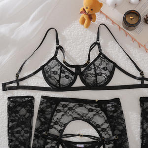 Dessous mit Handschuhen und Strümpfen, transparente Spitze, sexy BHs, ausgefallener Strumpfhalter, exotische Intimunterwäsche, attraktive Damenkleidung 1582 - Product Image 2