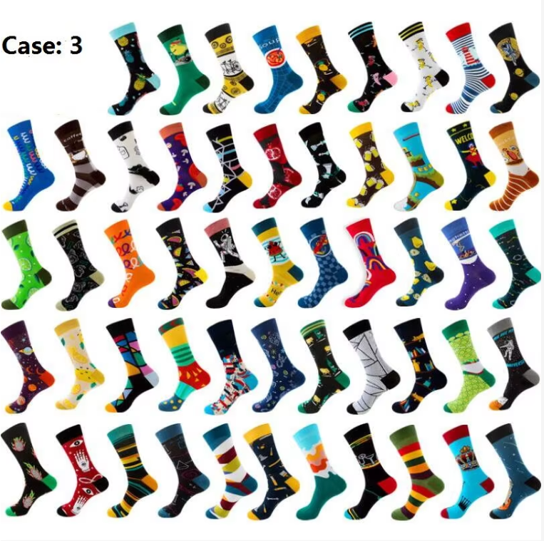 Novelty Happy Combed Cotton Men's Dress Socks Funny Fun Colorful Crazy Funky Cute Crew Socks for Men