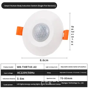 Cảm biến chuyển động PIR nhúng Công tắc cảm ứng cơ thể con người Điều khiển ánh sáng Điện áp có thể điều chỉnh Đầu ra rơle chống cháy được giấu kín - Product Image 6