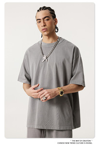 T-shirt Homme Vintage Délavé en Coton 100% Lavé à l'Acide, Coupe Oversize 275 g/m², Manches Courtes, Respirant et Anti-rétrécissement - Product Image 5