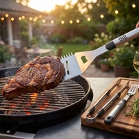 Ensemble d'outils de barbecue 3 pièces en acier inoxydable, kit d'accessoires pour grillades avec spatule, fourchette et pinces pour le camping en plein air et les grillades en arrière-cour