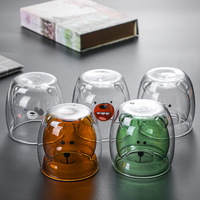 Usine En Gros Dessin Animé Ours Tasses Double Paroi Tasse En Verre Isolé Tasses Espresso Double Paroi Tasse À Café Tasse À Thé