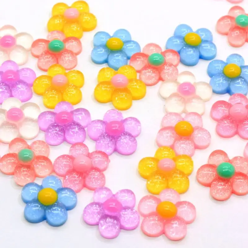 100 Buah/Lot 18MM Buatan Tangan Resin Jelly Cabochons Bunga Matahari Cabochons Pipih Resin Punggung Datar Hiasan Bunga Aster Jimat Lendir