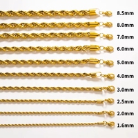 Colliers en Chaîne Corde en Acier Inoxydable 316L Personnalisés, Plaqué Or 18K PVD, Étanche et Inaltérable, Vente en Gros, Cadeau pour Hommes et Femmes