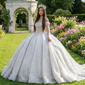 Vestido de Novia de Lujo Xs275, Plateado, Brillante, con Cuentas de Cristal Hechas a Mano, Jancember - Product Image 1