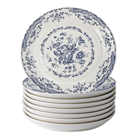 Assiettes blanches de belle qualité Restaurant vaisselle Dessert salade florale bleue 8.5 pouces ensemble d'assiettes en mélamine pour Banquet mariage