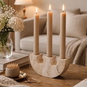 Porte-bougie en pierre de <span class=keywords><strong>travertin</strong></span> beige naturel à double tête - Product Image 5