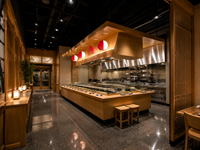 Restoran Sushi Jepang Modern Siap Pakai dengan Perlengkapan Furnitur Kayu Rekayasa Khusus dan Bar Dapur Terbuka
