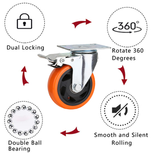 Roues pivotantes robustes de 100 mm avec frein total, roulement à billes et placage électrophoretique pour chariots - Product Image 5