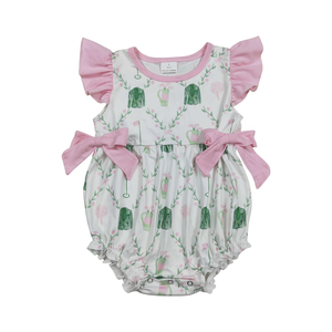 Ropa de Boutique de Alta Calidad para Bebés Niñas, Mono de Verano con Estampado Animal Verde, Tejido de Punto, Mangas con Volantes, Estilo Burbuja, Lindo - Product Image 1