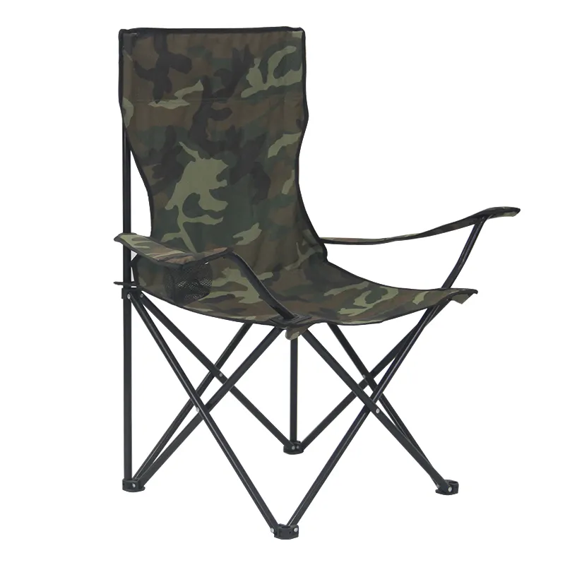 Chaise de camping pliable en tissu à motif camouflage 600D, accoudoir personnalisé portable, vente en gros