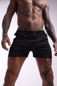 Calzoncillos Bóxer de Algodón con Estampado Cuadrado Negro para Hombre, Ropa Interior Masculina Transpirable, Suave y Cómoda, Cintura Elástica, Venta al por Mayor - Product Image 5