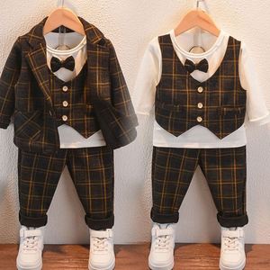 Ensemble Costumes Garçons Plaid 0-5 Ans Automne, T-shirt Manches Longues+<span class=keywords><strong>Manteau</strong></span>+Pantalon, Ensemble 3 Pièces Robe de Fête Mode pour Tout-Petits - Product Image 2
