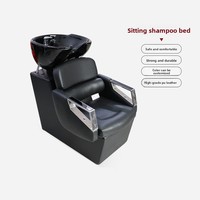 Lit moderne semi-inclinable avec shampoing thaïlandais pour salons de coiffure Lit à shampoing assis noir Accoudoirs Chaise avec shampoing pour le lavage des cheveux
