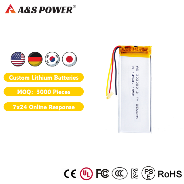 Factory 303080 3.7v 850mAh Lithium Polymer Battery for Consumer Electronics Products