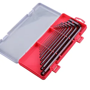 9pc Extra Long 1 - 10mm Metric S2 Steel Ball End Hex Allen Key Wrench Set. Includes Flat End Short Arms. All in a Tool Box Case