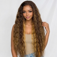 Wig sintetis KEMY HAIR New Blend 36 inci, HD Lace Front, rambut keriting dalam, tahan panas, serat sintetis mewah untuk wanita kulit hitam.