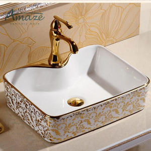 Vente directe <span class=keywords><strong>d</strong></span>'usine, vente en gros de sanitaires en céramique de luxe, lavabo ovale en céramique dorée pour salle de bain - Product Image 6
