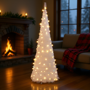 White Artificial Christmas <b>Tree</b> 70.9 In Tall With <b>Led</b> <b>Lights</b> For Holiday Decoration - Product Image 2