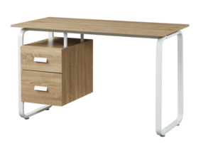 <span class=keywords><strong>Escritorio</strong></span> moderno de madera para ordenador con <span class=keywords><strong>dos</strong></span> <span class=keywords><strong>cajones</strong></span> y Marco de metal blanco para sala de estudio de oficina en casa - Product Image 3