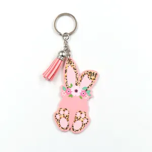 • Coniglietto di fiori di leopardo di fabbrica di vendita caldo per portachiavi di pasqua in acrilico di nome - Product Image 1