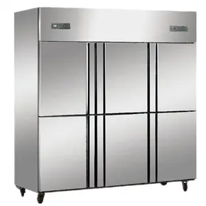 Refrigerador comercial de 6 puertas para hoteles y cocinas, venta al por mayor, industrial, restaurante, medio congelador de acero inoxidable, medio refrigerador