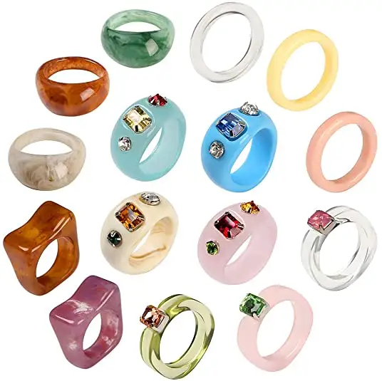 Bagues en résine acrylique irrégulier Zircon, anneau, bijoux colorés pour femmes et filles, nouvelle collection 2019