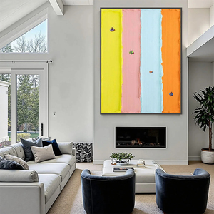 Candy Stripe Serenade Minimalist Pastel Textured <b>Abstract</b> Oil Painting On <b>Canvas</b> With Frame Contemporary Art Wall Decor - Product Image 5