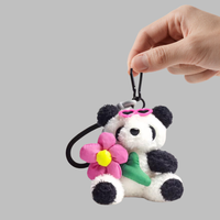 Porte-clés en peluche panda mignon avec lunettes de soleil en forme de cœur fleuri, pendentif de sac en peluche douce, décoration de sac à dos, cadeau