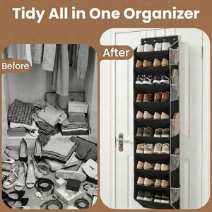 Over The Door Shoe Organizer 10 Tier <b>Black</b> Hanging With 20 Pockets For Shoes Behind Doors Or On Walls - Product Image 3
