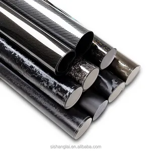 Luchtbel Gratis Zelfklevende Film Auto Body Car Wrapping Rolls Black Custom Vinyl Carbon 7D Gesmeed Carbon Fiber Vinyl