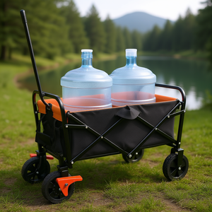 Mini carrito de jardín plegable naranja y negro con freno, contenedor con ruedas de nailon de cuatro ruedas para camping, playa y uso al aire libre. - Product Image 2