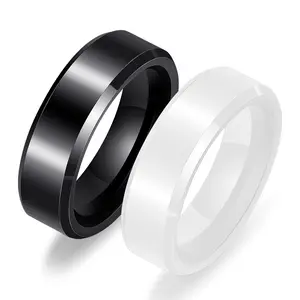 Mode large 6mm anneau en céramique blanc noir blanc couleur espace anneaux en céramique bijoux Simple anneau pour hommes et femmes