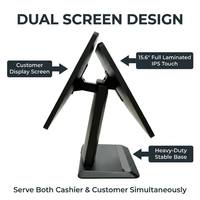 Système POS élégant en alliage d'aluminium, écran tactile entièrement laminé de 15,6 pouces avec Windows 11, prise en charge Intel I3 I5 I7