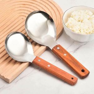 Cuillère à riz antiadhésive en acier inoxydable avec manche en bois, ustensile pour cuiseur à riz domestique - Product Image 2