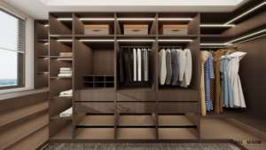 Armoire en forme de U, meubles de chambre à coucher, armoire en bois, armoire sur mesure, armoire avec porte en verre, armoire à vêtements, armoire pour femmes - Product Image 5