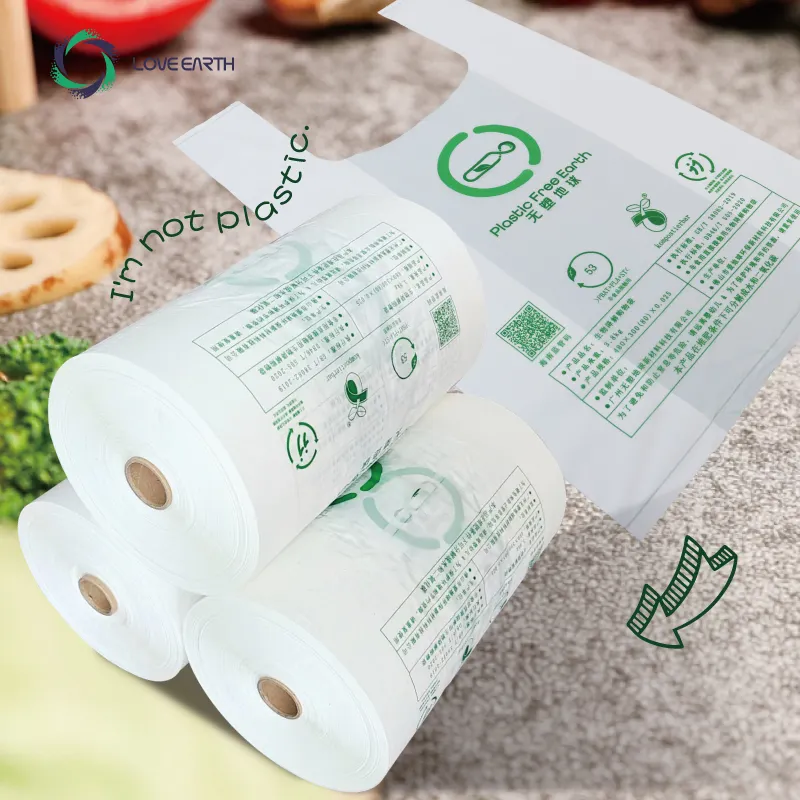 Maisstärke-Beutel Bioplastik-T-Shirt-Beutel biologisch abbaubare Beutel individuell bedruckt 100% biologisch abbaubar PLA PBAT kompostierbarer Kunststoff