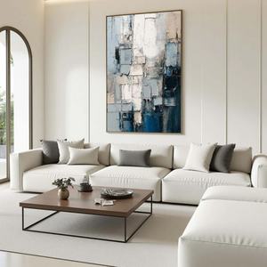 Peinture à l'huile douce et neutre peinte à la main, texture 3D, art mural abstrait minimaliste décoratif pour salon et espaces de vie modernes - Product Image 3