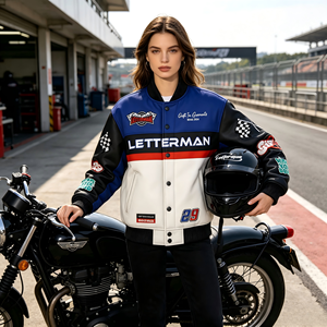 Chaqueta Urbana de Moda Hip Hop Racing, Chaqueta Varsity de Motociclismo, Personalizable con Parches de Carreras, Chaqueta de Cuero PU Resistente de Alta Calidad para Carreras - Product Image 4