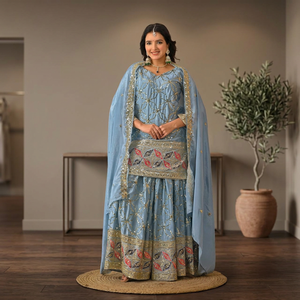 Women's Heavy Chinnon Silk Material with 5mm Sequence Embroidery Work <b>Ankle</b>-Length Party Dupatta - Product Image 1