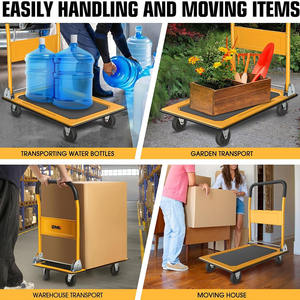 Troli Dorong Lipat Kapasitas 150KG dan 300KG <span class=keywords><strong>4</strong></span> Roda  Gerobak Flatbed Kecil Warna Kuning - Product Image 4