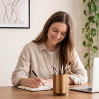 360 °   Porte-stylos et porte-crayons rotatifs en bois d'acacia, organiseur de papeterie pour bureau, accessoire de table de bureau