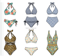 2026 Geprinte Euro-Amerikaanse Gerecyclede Dames Zwempak Halter Bikini Eén Delig Gestreept Fruit Strandkleding Groothandel Van Fabrikant