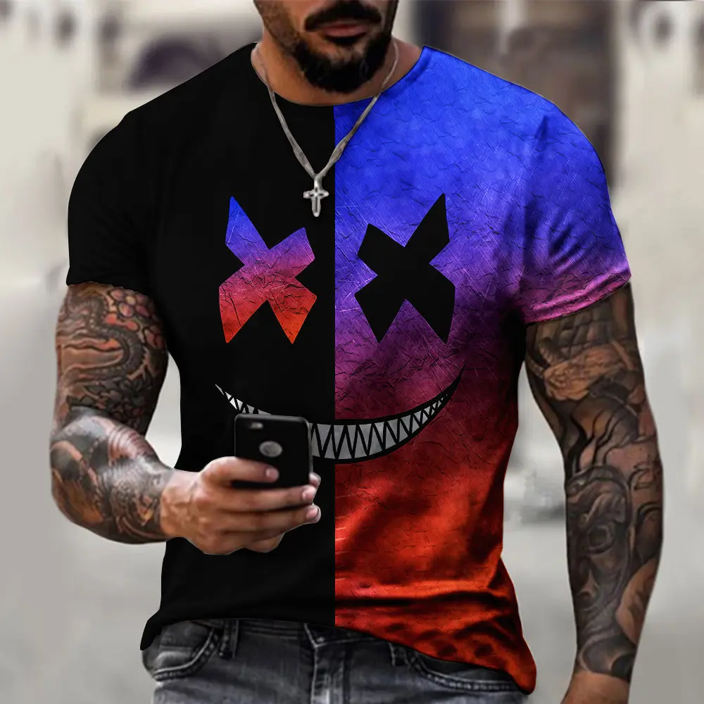 2022 Summer Thin Youth XXOO Smiling Face Funny Geometric Digital 3d Printing Men's Short-sleeved T-shirt