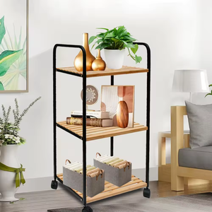 Bamboo 3 Tier <b>Rolling</b> Cart-<b>Rolling</b> Cart with Lockable Wheels,Trolley Cart with Wheels for Versatile Storage - Product Image 4