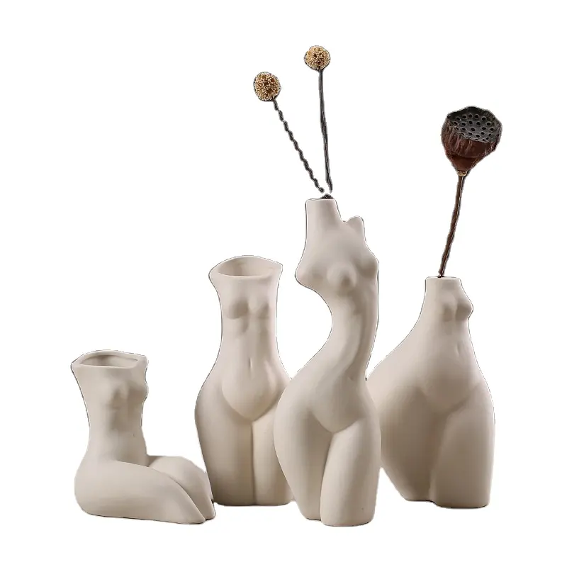 Female Figure Ceramic Vase Handmade Matte Ceramic Female Bust Art Vase Human Body Shape Flower Vase Table Craft Ornaments Modern