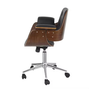 Venta al por mayor hogar de madera curvada Mid Back asiento de cuero cojín giratorio tarea silla de oficina con rueda - Product Image 3
