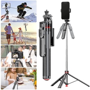 Bâton de selfie portable 360 °   Support de téléphone rotatif extensible de 1,35 mètre avec trépied télécommandé pour diffusion en direct - Product Image 1